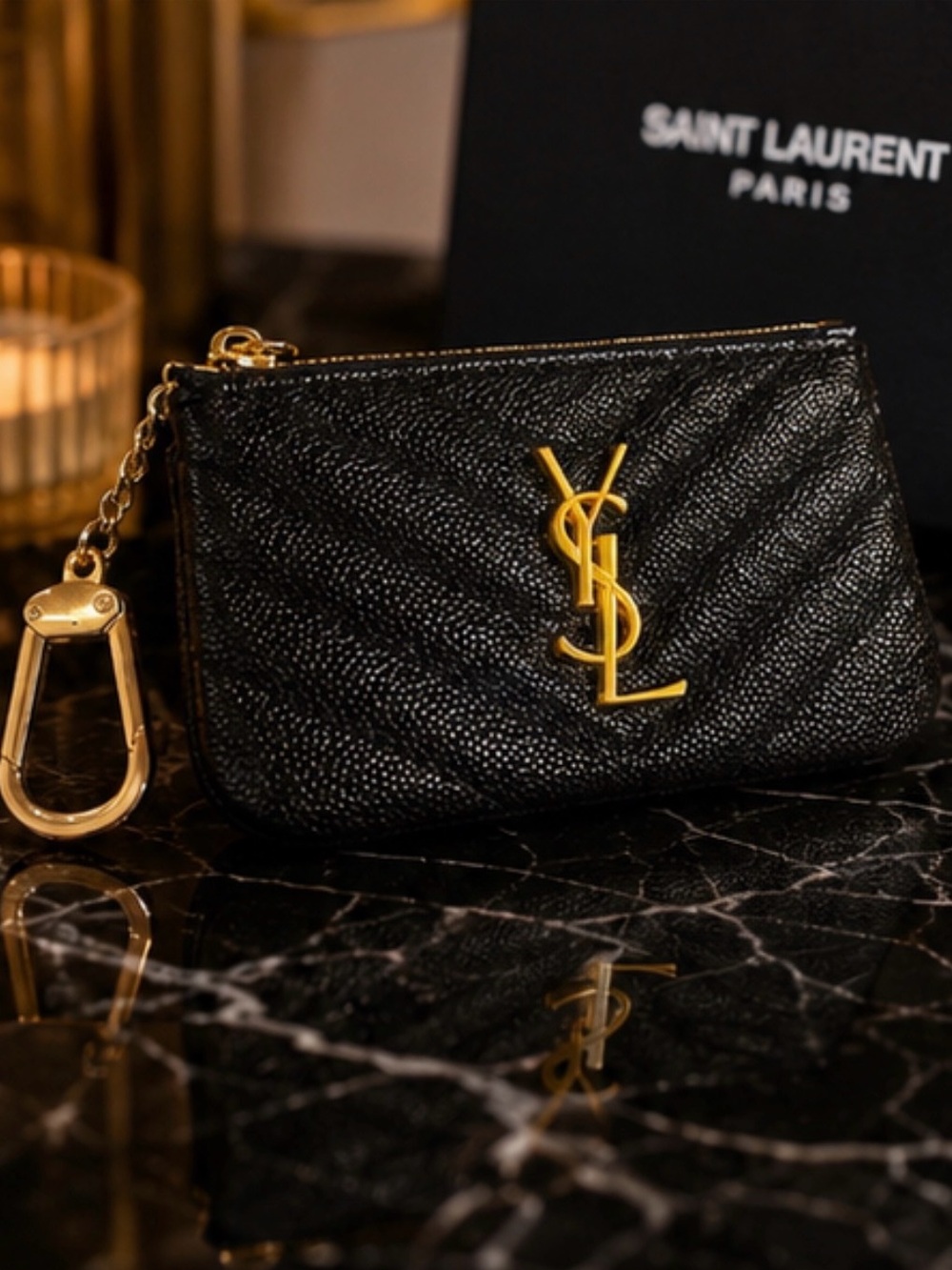 Black Leather YSL Logo Card Holder Wallet